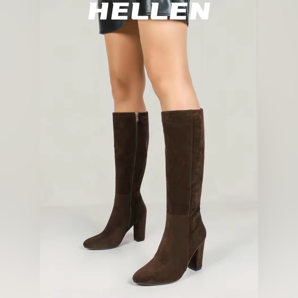 Women's Pointed Toe Knee High Boots High Heel Side Zipper, Dark Brown Size 7